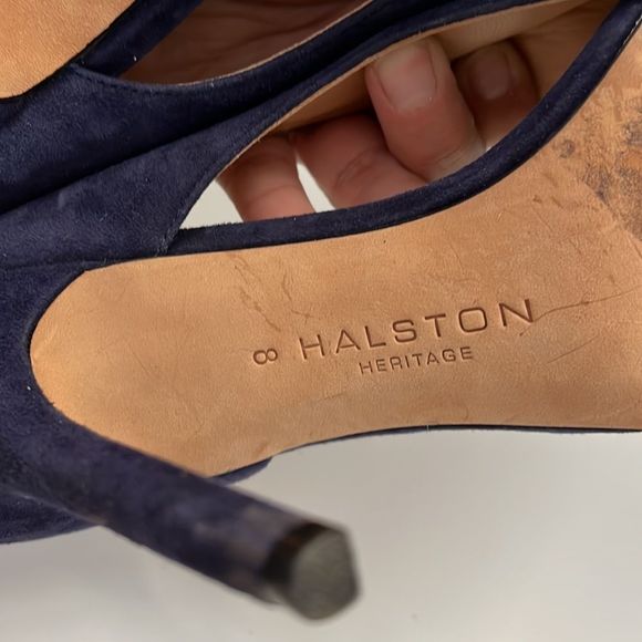 HALSTON Blue Suede Leather Slip On Heels Size 8 - Picture 3 of 9